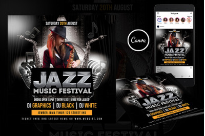 Jazz Music Festival Event Flyer Canva Template