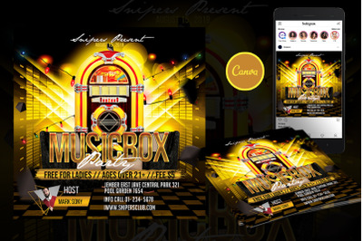 Music Box Party Event Flyer Canva Template