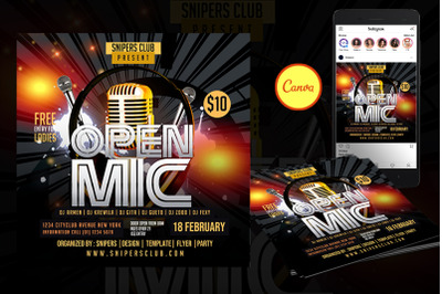Open Mic Party Event Flyer Canva Template