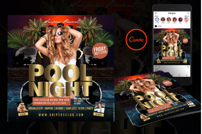 Pool Night Event Flyer Canva Template