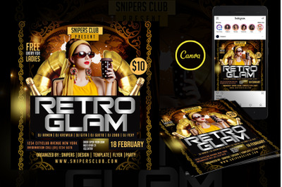 Retro Glam Party Flyer Event Flyer Canva Template