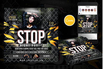 Stop Night Party Event Flyer Canva Template