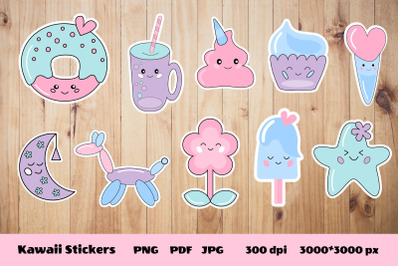 Kawaii Stickers PNG. Funny Kawaii Stickers Bundle.