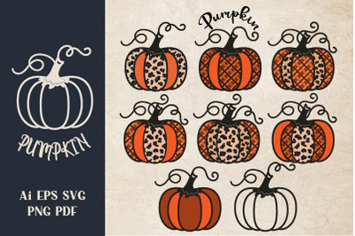 Pumpkin with leopard print and plaid pattern. Clipart. Sublimation