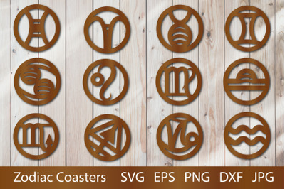 Zodiac Coasters Bundle. Decorative Circle Coasters SVG