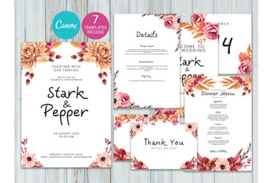 Watercolor Flower wedding invitations set