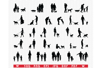 SVG, Family Dog, Black silhouettes, Digital clipart