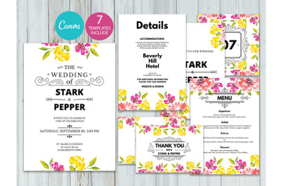 Watercolor Flower wedding invitations set