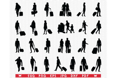 SVG&2C; Travelers Suitcases&2C; Black silhouettes&2C; Digital clipart