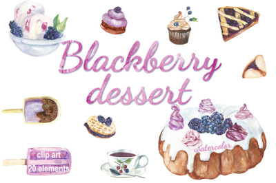 Blackberry Dessert watercolor clip art