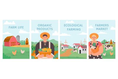 Farm posters. Agriculture field, agronomy and stock concept. Farmers g