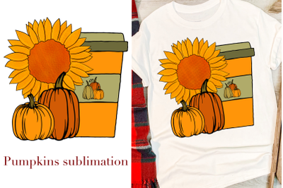 Autumn sublimation with pumpkin and sunflower