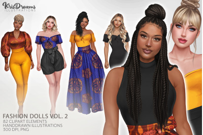 Fashion Girls Clipart, African American, Latina, White Woman Illustrat