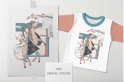 Poster Fantasy Six Legged Horse. Printable PNG. Sublimation Design