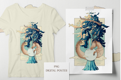 Poster Fantasy Dragon Horse. Printable PNG. Sublimation Design