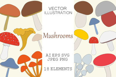 Mushrooms clipart. Mushrooms SVG. Autumn Mushrooms graphics