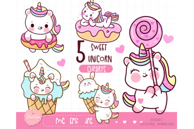 Cute unicorn clipart kawaii stickers animal png illustration