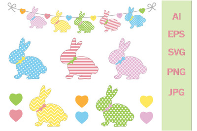 Easter garland hares with ornaments&2C; SVG format