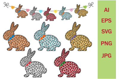 Garland hares&2C; leopard print&2C; SVG format