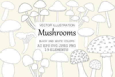 Mushrooms graphics. Mushroom coloring. Mushrooms SVG. Autumn