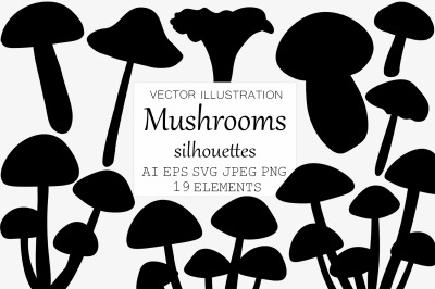 Mushrooms silhouettes. Mushrooms SVG. Mushrooms graphics