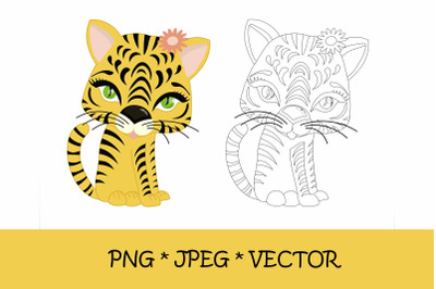 Tiger coloring page. symbol of 2022, png, jpeg, eps