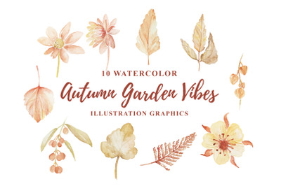 10 Watercolor Autumn Garden Vibes Illustration Graphics