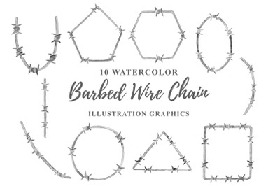 10 Watercolor Barbed Wire chain Illustration Graphics