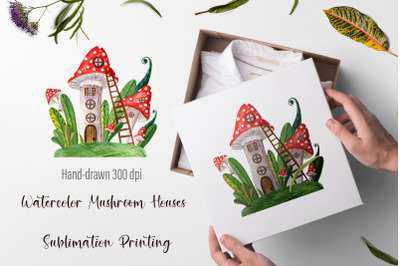 Sublimation watercolor Mushroom house