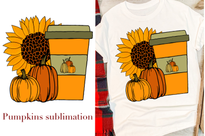 Pumpkin, sunflower, latte png sublimation t-shirt print.