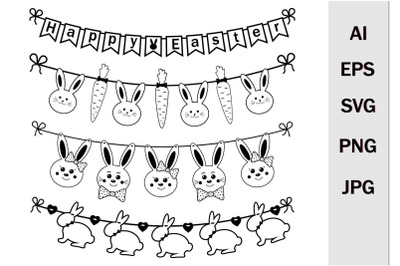 Set of Easter bunny garlands in SVG format