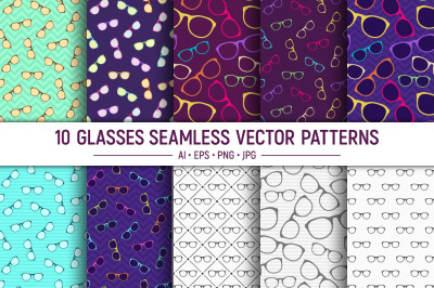 10 glasses seamless vector patterns