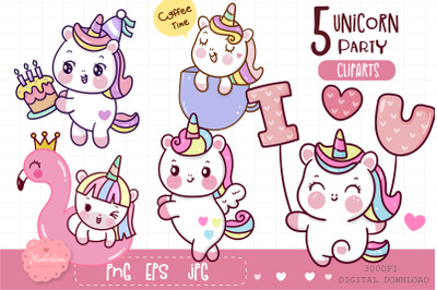 Cute unicorn clipart kawaii stickers for birthday party