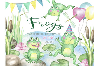 Watercolor Frogs clipart funny frog set clip art png