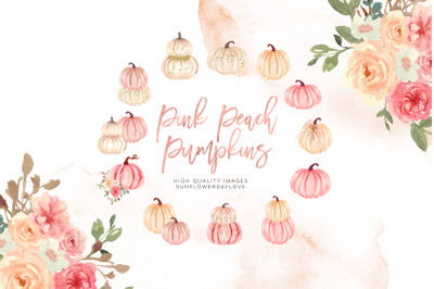 Pink Elements Pumpkin Clipart&2C; Autumn Floral Leaves