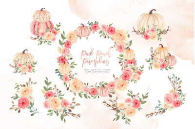 Pink Arrangements Pumpkin clipart&2C; Watercolor Fall Pumpkin