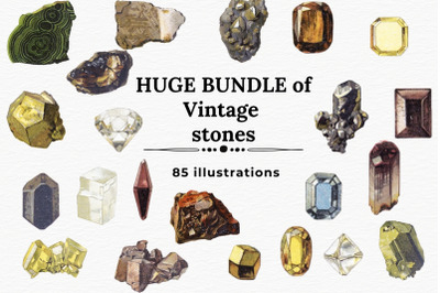 Vintage Stones Clipart, Crystals Bundle