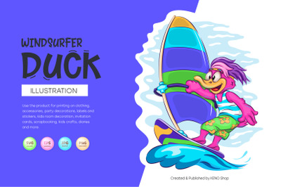 Cartoon Duck Windsurfer