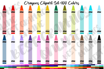 100 Crayons Clipart&2C; Back to School Supplies