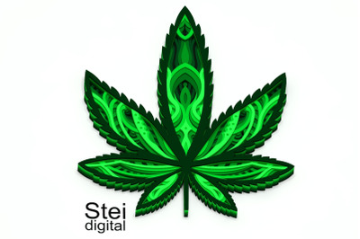 3d layered Marijuana Svg, Dxf cut files, Cannabis leaf svg.