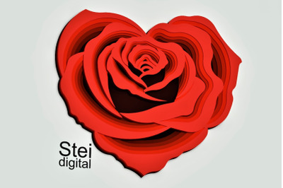 3d layered Rose Heart SVG, dxf cut files. Flower mandala svg.