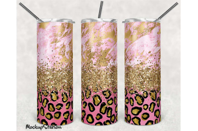 Pink Cheetah Glitter Tumbler Sublimation Design PNG