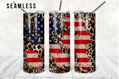 20 oz Skinny Tumbler Sublimation Design Template Leopard American Flag