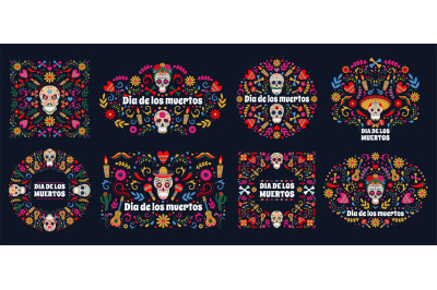 Dia de Los muertos banners. Day of the dead mexican sugar human head b