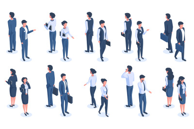 Isometric office people. Male and female 3D business characters, offic