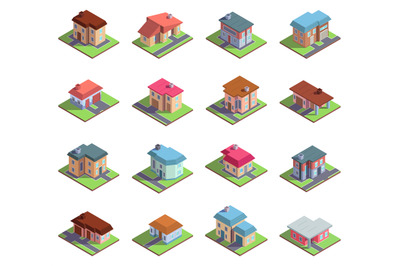 Isometric 3d modern residential suburban or city houses. Country cotta