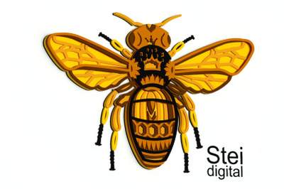 3d Bee mandala SVG, DXF files, 3d layered Bee queen SVG.