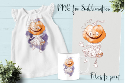 Halloween pumpkin girl sublimation. Design for printing.