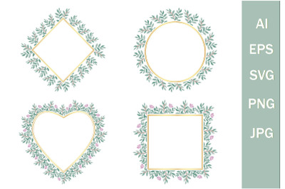 A set of delicate flower frames