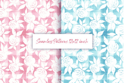 White flowers seamless patterns. Watercolor digital paper